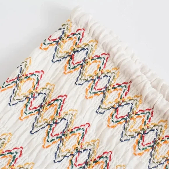 Boho Floral Embroidered Stretchy Waist Ruffle Mini Skirt - Picture 8 of 14